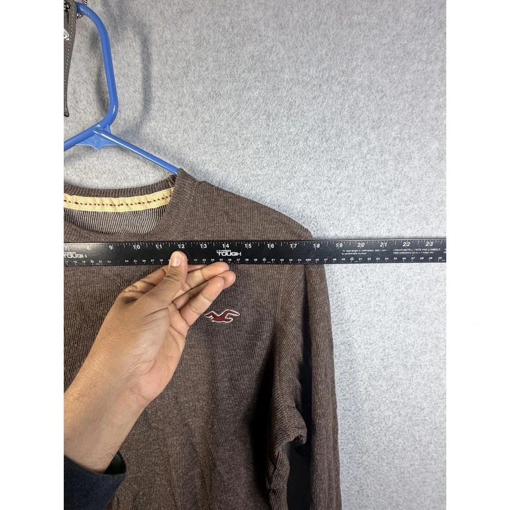 Hollister Sweater Mens Large Brown Waffle Knit Long Sleeve Logo Casual